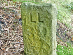 
Boundary stone LL (Lord Llanover)<br>near Hollybush Cottage, Cwmcarn, July 2011